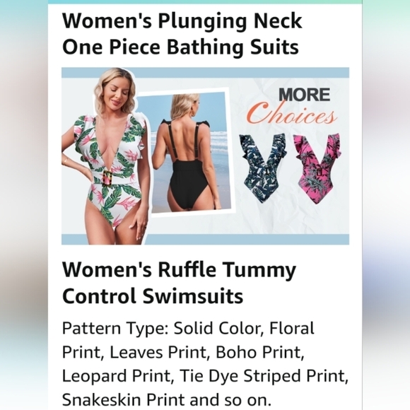 Avanova Women's One Piece Swimsuit Ruffle Deep V Neck Strappy Swimwear .… - Picture 7 of 15